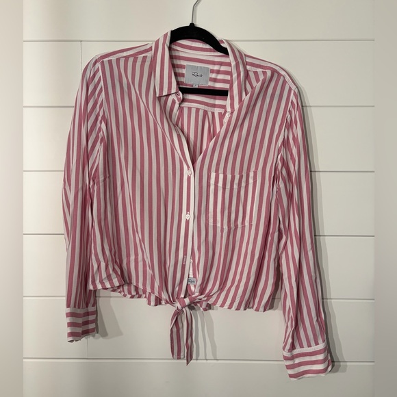 Rails Pink and White Striped Button-Up Tie Front Shirt - Picture 2 of 5